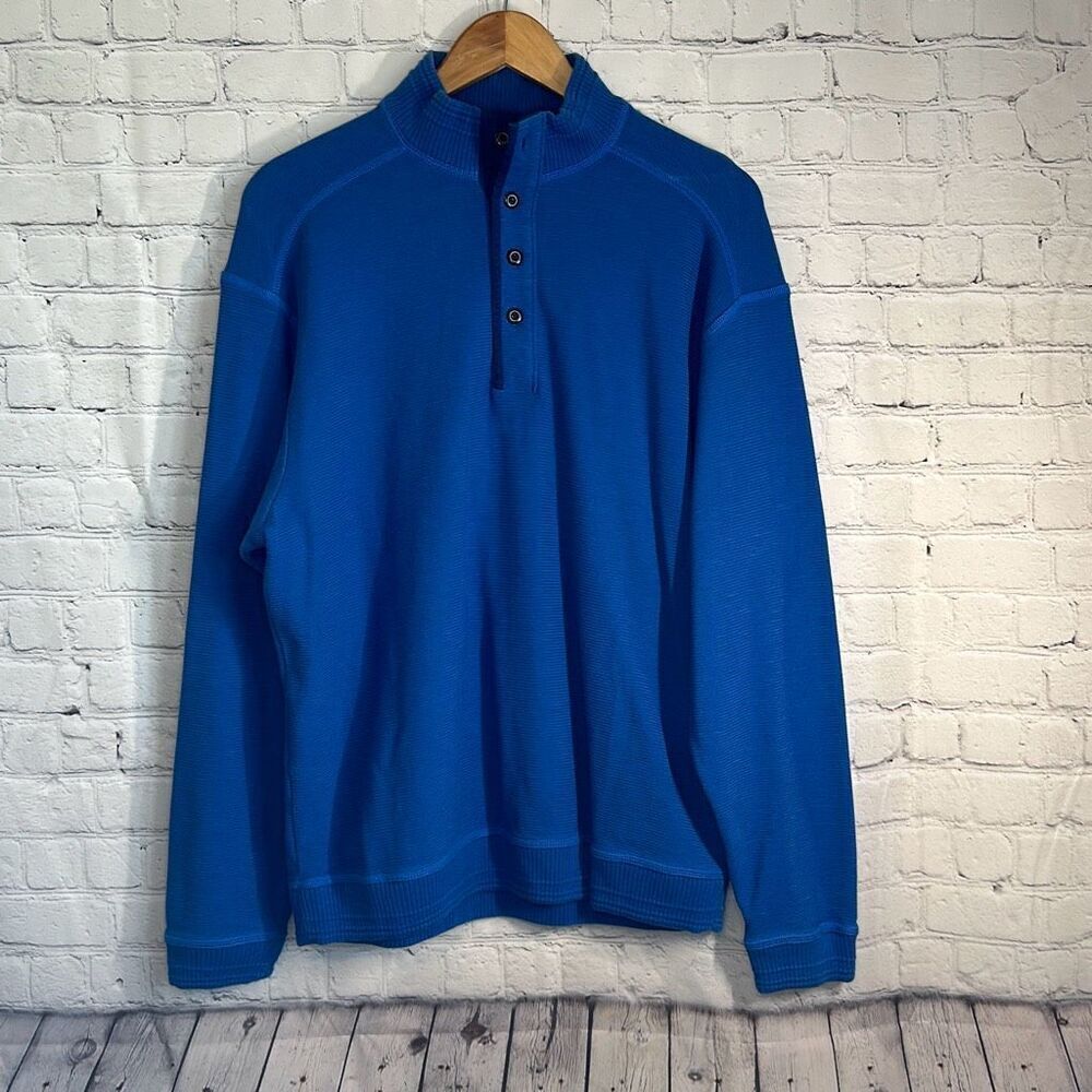 Tommy Bahama Men’s Blue Long Sleeve Quarter Button‎ Mock Collar Sweater size L